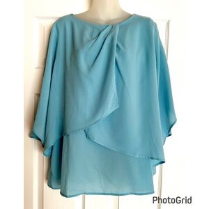 Bob Mackie Wearable Art Baby Blue Asymmetrical Dolman Sleeve Blouse